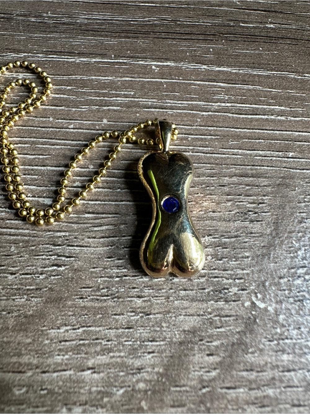 BONESTONES DOG BONE BIRTHSTONE NECKLACE 24K GOLD Over 925 Simulated Sapphire